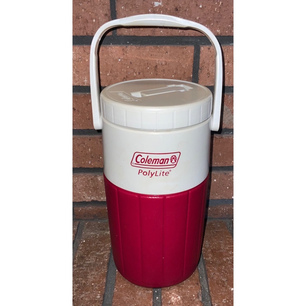 Coleman PolyLite 1 Gallon Water Jug Red White Vintage 5590 USA Thermos Cooler